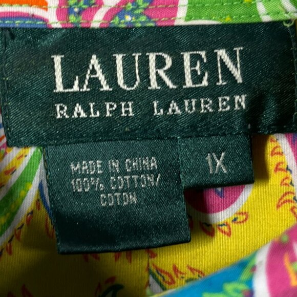 VTG Lauren Ralph Lauren Shirt Womens 1X Paisley Eclectic Minimalist Y2K Preppy - Picture 3 of 9